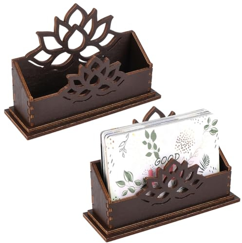 CREATCABIN Visitenkartenhalter Mit Lotusblume Dekorativer Visitenkartenständer Aus Holz Sperrholz Braun Offener Postkartenständer Für Schreibtisch Büro Zuhause Tisch Ausstellungsdekor 11.5x4x8.5cm