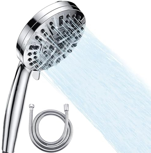 High Flow Hand Held Shower Head, Katezon 10 Functions High Pressure Shower Head with Handheld, Built-in Pause Mode & 2 Power Wash, Anti-Clog Nozzles, Leakproof 1.5M Stainless Steel Hose