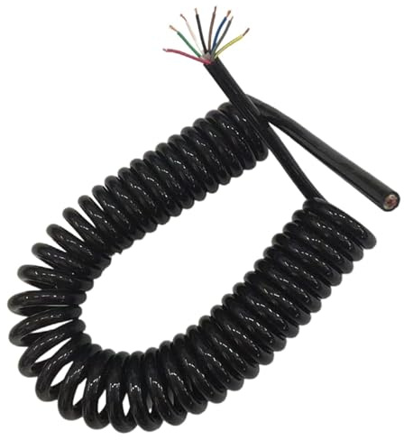 Cavo elettrico, cavo a spirale telescopico, Cavo di alimentazione nero a 10 conduttori da 1,0 mm2, filo elastico 5 metri, 17 AWG