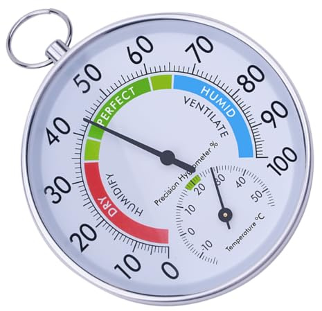 Wandhygrometer mit Temperatur und Feuchtigkeitsmessung | Aluminiumlegierung, Abs und Glas, für Wohnraum und Sauna, Leicht zu Montieren