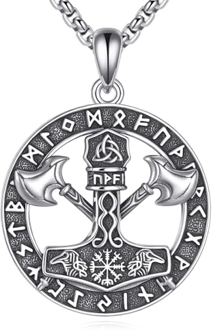 ONEFINITY Collar de plata de ley 925 con colgante de hacha vikinga, amuleto de runas nórdicas, regalo para mujeres y hombres