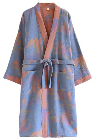 Genérico Bata De Baño Larga Y Suave para Mujer Bata Larga Tipo Kimono De Punto Bata De Estar por Casa Informal(Size:L,Color:B)