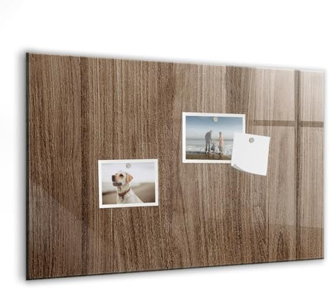 Magnetisches Whiteboard Glas mit Zubehör | Ultra starke Neodym-Magnete + Marker & Schwamm | Elegantes Board für Küche, Schule, Atelier & Homeoffice- 60x40 - Dunkles Holz