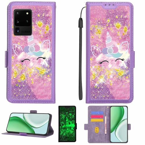 Kinetijy Coque Compatible pour Samsung Galaxy S20 Ultra 5g Coque Étui Housse Case Support [avec Film Protecteur HD d'une dureté de 9H] [Blocage RFID][Paillettes dorées + Brillantes] LPT-DJS