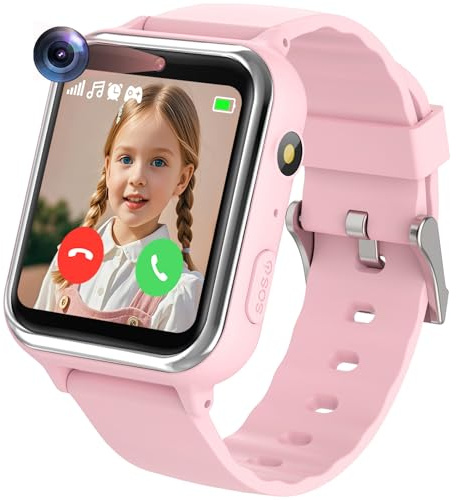 PTHTECHUS Orologio intelligente per bambini, con lettore musicale, video, sveglia, 13 giochi, fotocamera, bambini Smart Watch SOS, regalo adatto per ragazzi e ragazze dai 4 ai 12 anni (Rosa)