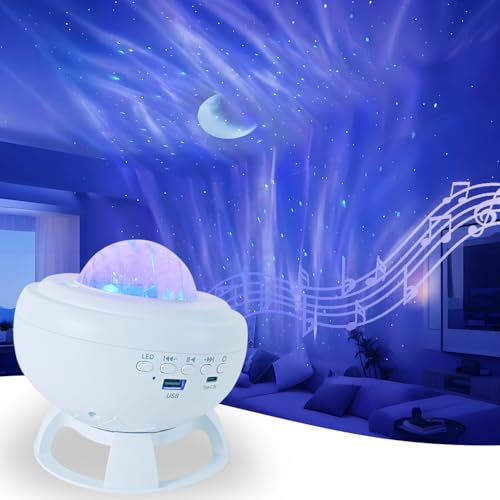 Anmossi Projecteur Ciel Étoilé Lumière Boréale Veilleuse Enfant et Adulte 8 Couleurs Bluetooth Musicale LED Décoration Chambre Blanc