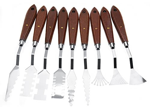 RASTKY Set Professionale di Spatole per Pittura a Olio, Lame in Acciaio Durevoli per Un'applicazione di Vernice Liscia, Set di Spatole da 9 Pezzi per Artisti
