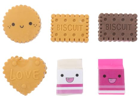 DOITOOL 6 stycken suddgummi barn set – söta Kawaii kex och mjölk suddgummi låda – dammfria skrivmaterial aesthetic skolsaker – roliga presenter för skolning flickor