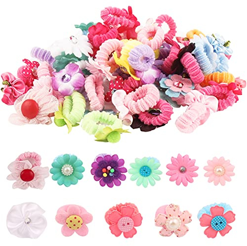 Candygirl Elastische Haargummis für Baby Mädchen, Kinder Süße Haarschleifen, Kleinkind Blumen Haarbänder, Baby Pferdeschwanz Halter für Mädchen Kinder Haarseile im Vorteilsset (50 PCS) C6