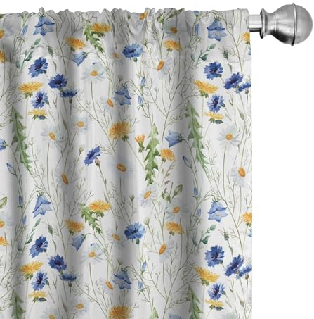 ABAKUHAUS Blume Vorhänge, Gardinen, Mohnblumen Gänseblümchen Rural, Fensterbehandlungen für Wohnzimmer Schlafzimmer Dekor, 2 Stück 75 cm b x 245 cm h,Pale Grün Gelb Blau