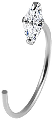 AZARIO LONDON Nasenring mit Klauenfassung, Marquis-Zirkonia-Stein, 925er Sterlingsilber, offener Reifen, Piercing-Schmuck, Zirkonia