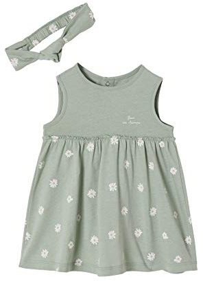 Vertbaudet Kleid mit Haarband für Baby Mädchen graugrün Bedruckt 68