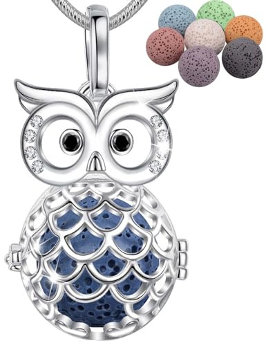 INFUSEU Sautoir Femme Fantaisie Long, Diffuseur Huiles Essentielles Colliers, Bijoux Chouette Aromathérapie Pendentif Collier Aromatherapie Femme