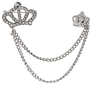 HCMA Metallkrone Brosche Luxus Quaste Kette Anstecknadel Mode Kristall Abzeichen für Anzug Mantel Kragen Zubehör für Herren