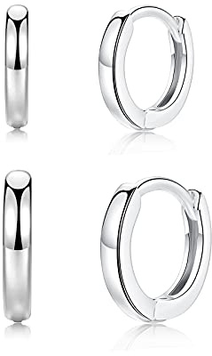 Creolen Silber 925 Klein Ohrringe Creolen Gold für Damen Herren Mädchen (8mm/10mm/12mm) | 14k Vergoldet Huggies Silber Schlafen Ohrringe Breite 2mm