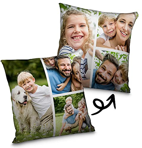 Cojín Personalizado Fotos. Cojin Personalizado con Foto. Regalos Día del Padre / Madre. Impresión Total por Las 2 Caras hasta la Costura. Opción con Relleno. Hasta 6 Imágenes. Varios Tamaños. 3 Fotos