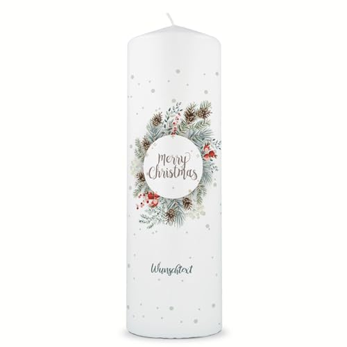 GRAVURZEILE Weihnachtskerze im Natur Design mit Wunschtext - Hochwertige Stumpenkerze 250/80 mm brilliant bedruckt - Geschenk zu Weihnachten für Frauen & Männer - Weihnachtsdekoration für Papa & Mama