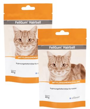 alfavet FeliGum Hairball | Doppelpack | 2 × 40 g | Ergänzungsfuttermittel für Katzen | Weiche Kaudrops