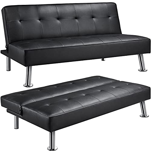 Yaheetech Couch Schlafsofa Klappbett Bettsofa Klappsofa Gästebett Rückenlehne neigbar 105°/140°/180°, 166,5 x 94 x 40 cm, 350 KG belastbar, schwarz