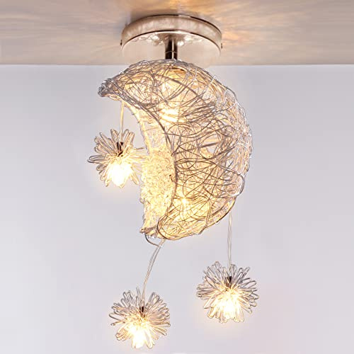 iDEGU Lámpara de Techo Diseño Luna y Estrellas Lámpara Colgante Moderno Plafón LED Techo con 5 Bombillas Lámpara Creativa para Dormitorio Infantil (20cm, Luz Blanca Cálida)