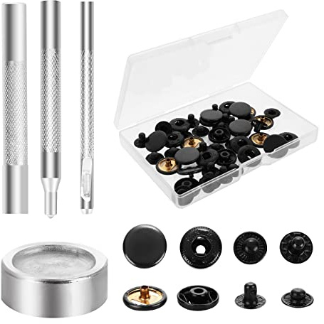 12 Set Bottoni Automatici a Pressione Metallo Kit a Scatto in Pelle per Impieghi Gravosi Snap da 15 mm Cinghie a Scatto 4 Strumenti di Installazione Rivetti e Bottoni Automatici in Pelle