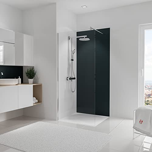 Schulte 1 panneau mural 80 x 210 cm, surface 1.68 m², anthracite, revêtement salle de bain douche, épaisseur panneau décoratif 3 mm, DécoDesign, livré avec adhésif double face