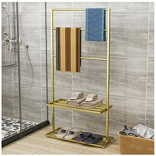 Freistehender Handtuchhalter, Rostschutz Und Anti-Abblätter-Lack Badezimmer-Accessoires Organizer HandtuchstäNder Mit Schmutzwäschekorb,FüR Bad Und HandtüCher(Size:140 * 60 * 35cm,Color:gold)