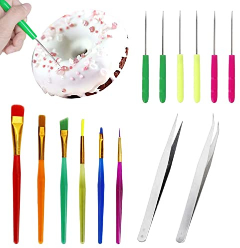 Juego de pinceles para decorar galletas, decoración de pasteles, pinceles de aguja, alicates y pinzas, juego de caramelos para tartas, herramientas de cepillo decoradas