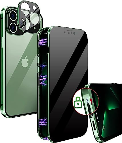 MIMGOAL Hülle für iPhone 11 Pro Max Anti Spy Magnetisch Grün | Sichtschutz Bis 25 Grad, Gehärtetes Glas Vorne Und Hinten, Magnetischer Metallrahmen, Integrierter Kameraschutz