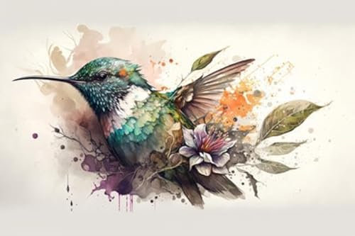 adrium Acryl-Bild 140 x 90 cm: Fliegender Kolibri, schöner kleiner schneller Vogel. Generative KI-Aquarellillustration. (198853099)