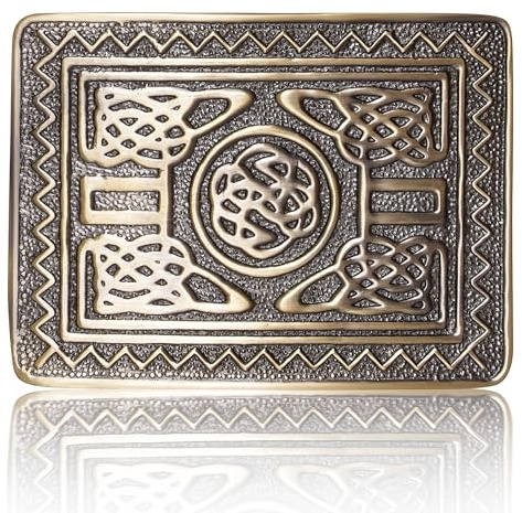 Hamilton Kilts Boucle de ceinture de kilt écossaise - Accessoire traditionnel pour kilt des Highlands - Laiton massif, Antique Brass Celtic