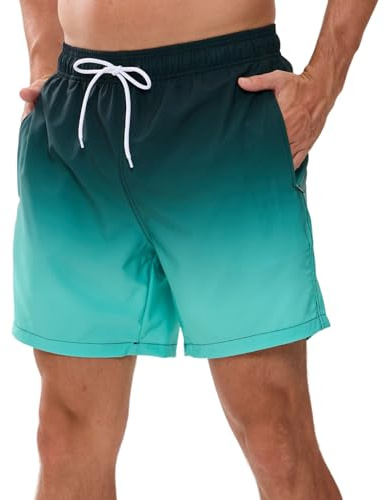 Bañador Hombre de Secado Rápido Impermeable Bañadores Largo, Traje de Baño para Natacion Piscina Corto Pantalones, Verano Shorts Hombre de Playa Arena Deportes L Verde Degradado