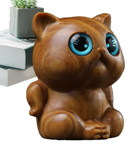 Generisch Sandelholz-Katzenfigur, Holzkatzenskulptur, Handgeschnitzte Katzenskulptur Aus, Niedliche Deko-Figur, Katze Zum Basteln, Statue Für Wohnzimmer, Schlafzimmer, Schreibtisch