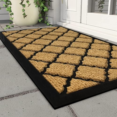 Qingbei Rina Outdoor Mats for Front Door,60x90cm Heavy Duty Front Door Mat Outside Non Slip Washable,Entrance Door Mats,Waterproof Rubber Back Door Mat