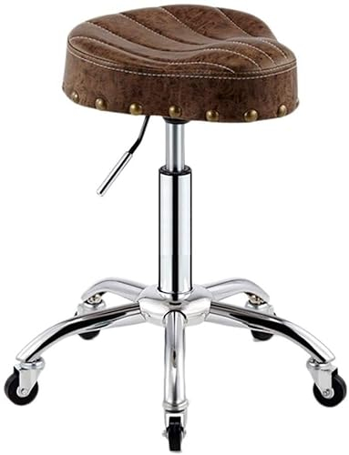 Rollhocker mit Rollen, Hocker auf Rollen, Friseurhocker, spezieller Rollhocker für Salons, Friseursalons, Friseure, Maniküre, Haarschneiden, Drehhocker (Farbe: Braun)