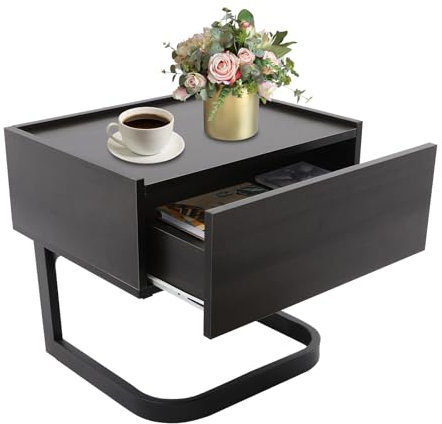 Vielrosse Table de chevet moderne en forme de C avec tiroir - Table de chevet pour chambre à coucher, salon - 50 x 40 x 45 cm - Noyer noir