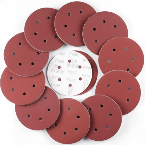 150 mm Disco de Lija, 100 Piezas Redondas Papel de Lija 600 Grano | 6 Agujeros Hojas de Lija para Lijadora Orbital Excéntrica