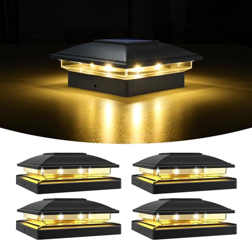 VOLISUN 4 Stück Solar Pfostenkappe für den Außenbereich, wasserdicht, Solarzaun Pfostenleuchten für 8 x 8 9 x 9 10 x 10 cm Holz/Vinyl Pfosten, Solarlampe Außen Säulenlampe für Garten Terrasse Veranda