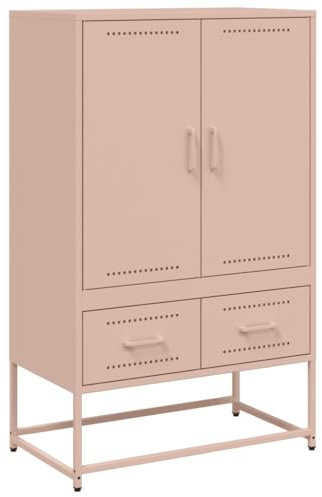 vidaXL Pink Highboard Sideboard Cabinet Storage Cupboard - Cold-Rolled Steel 68 x 39 x 111.5 cm with 2 Drawers & 2 Doors