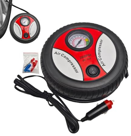 Pompe à pneu pour voiture portable, compresseur d'air de gonfleur de pneu | Compresseur d'air de pompe à pneu,Pompe à pneus électrique Portable 12V, gonfleur multifonctionnel avec manomètre à pointeur