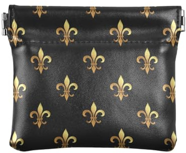Petit porte-monnaie en cuir synthétique avec motif floral et fleur de lys - Noir - Avec clip - Mini portefeuille à monnaie pour pièces de monnaie, cartes et essentiels, multicolore, Moderne