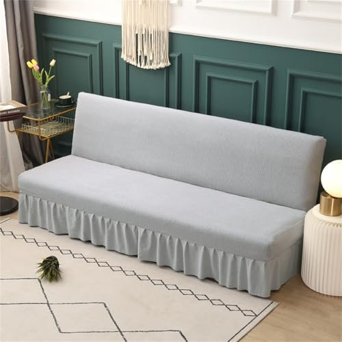 Odot Housse de Canapé sans Bras avec Jupe, Jacquard Housse de Clic Clac élastique Canapé, Tout Couvert Housse de Canapé lit Universel, Housses de Canapé Ajustable Lavable (M(160-190cm),Argent)