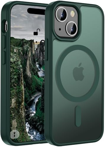 ORDA Magnetic Case for iPhone 15 Case Compatible with MagSafe, for iphone 15 phone case Translucent Matte Back Slim Shockproof Phone Cover phone case for iphone 15 6.1-Inch (Dark Green)