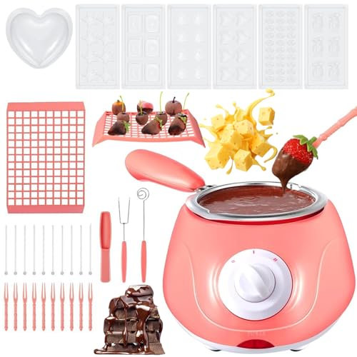 Chocolate Melting Pot, Cheese Fondue Sets with Automatic Temperature Control, Even Heating, Non-stick Coating, Use Without Adding Water, Chocolate Fondue for Milk Chocolate Cheese Butter Candy pink