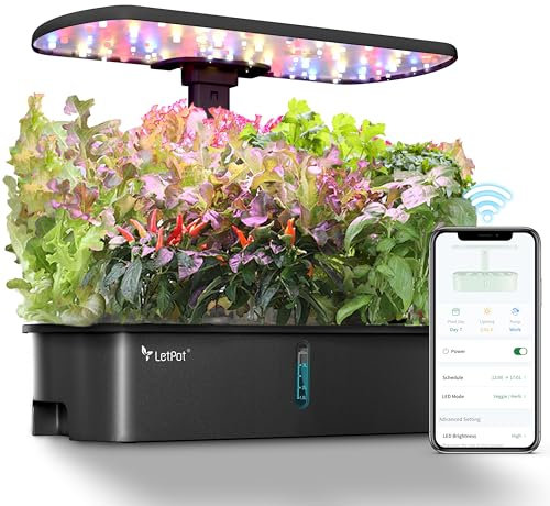 LETPOT LPH-Air Hydroponics - Kit de sistema de cultivo hidropónico, aplicación y WiFi, para jardín interior inteligente con luz de crecimiento de 24 W, espectro completo, maceta de 10 cápsulas para