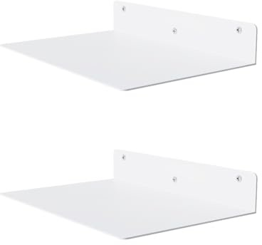 Juego de 2 estantes flotantes de metal para montar en la pared, en forma de L, estantes de metal blancos para almacenamiento de fotos, estantes de almacenamiento, estantes de libros, adecuados para