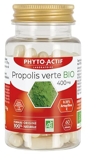 Phyto-Actif | Gélules Propolis Verte Bio 400 mg | Boost l'Immunité | Riche en Arteîline C | Bio & Vegan | 100% d’Origine Naturelle | 60 Gélules
