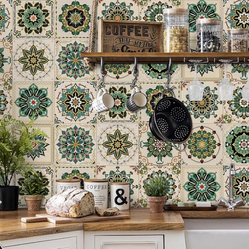 HORIWE Mandala Fliesenaufkleber Retro Kunst Dünn Wandfliese Aufkleber | Wasserdicht & ölabweisend Fliesensticker Selbstklebende Fliesen Tapete Wandaufkleber für Küche,Schrank,Möbel,Tisch,Badezimmer