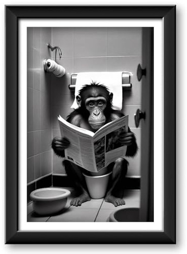 Zamety Quadri per Bagno, Scimpanzé Quadri Bagno, Interessante Poster da Parete Della Toilette, Umorismo Quadro Moderno, Stampe da Parete Della Toilette 30 x 40cm, Poster Senza Cornice Per WC