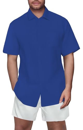 Casual Shirt Men's Short Sleeve Linen Shirt Men's Summer Lapels with Buttons Summer Shirt Plain Basic Shirts Breathable Comfortable Work Shirts Cotton Linen Short Sleeve Shirt Casual Business Shirt